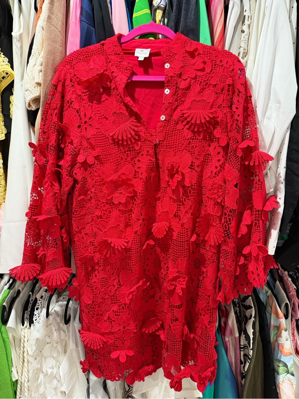 Red Floral Lace Mini Dress